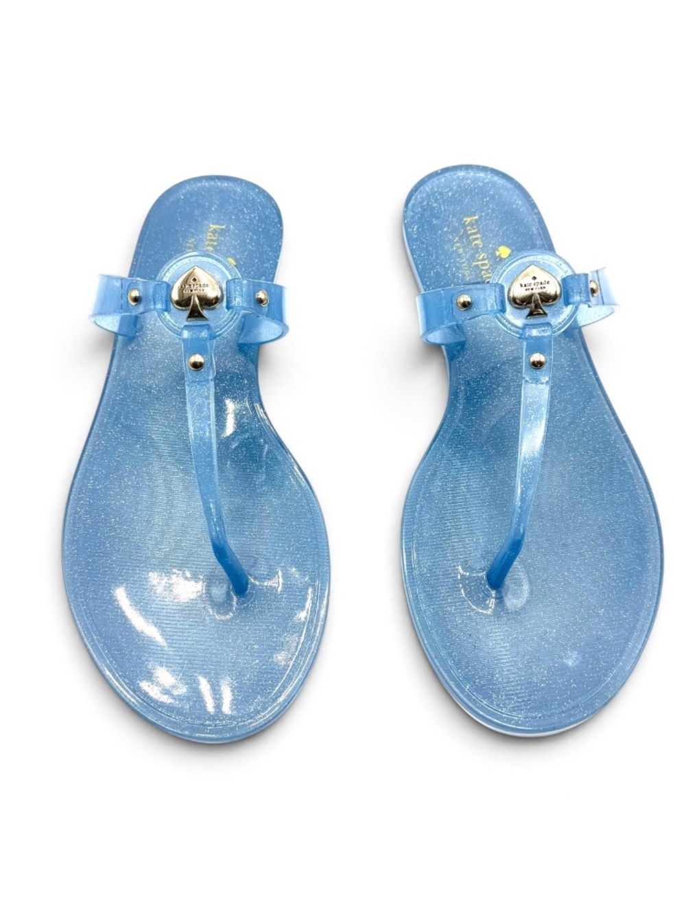 Kate Spade Kendall Jelly Sandals Size 10 Blue Glitter T-Strap Thong KL418